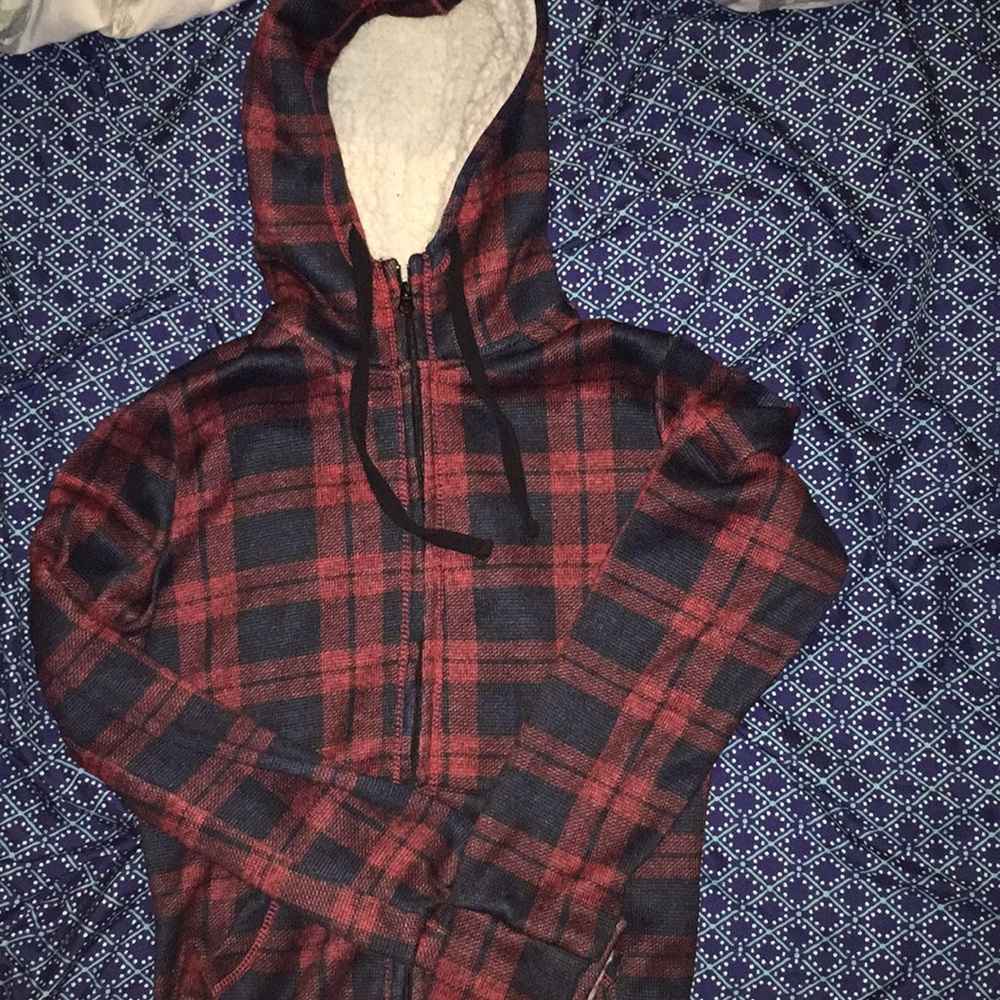 Checkered zip-up hoodie